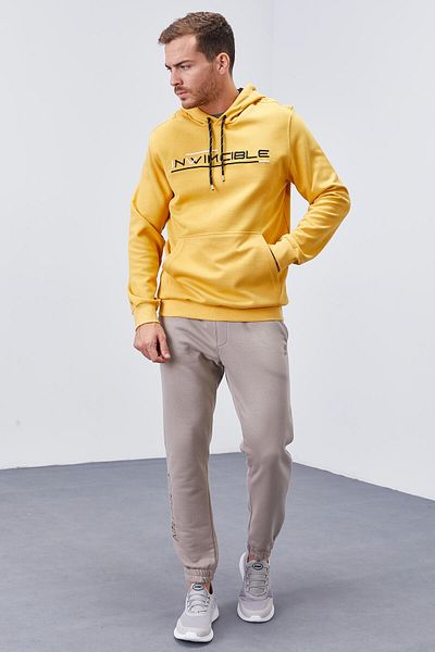 TOMMY LIFE Ανδρικό φούτερ με κουκούλα Mustard Kangaroo Pocket - 87883