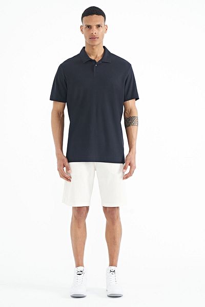 TOMMY LIFE Ανδρικό μπλουζάκι με κεντημένο λογότυπο Navy Blue Polo Neck Standard Form - 88237