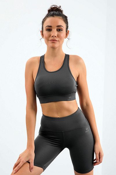 TOMMY LIFE High Waist Recovery Slim Fit Biker Bustier and Leggings Set - Dark Gray 95303