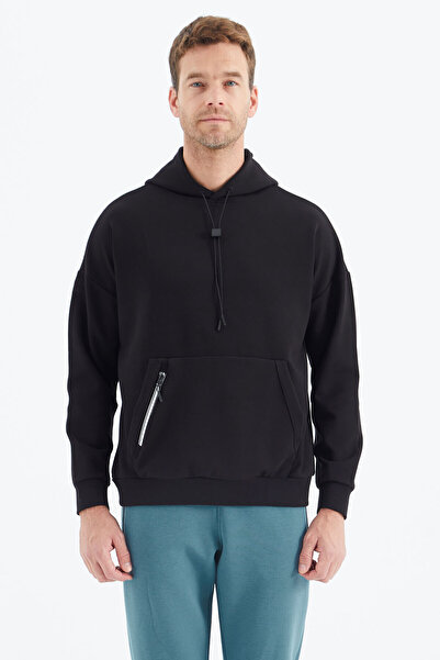 TOMMY LIFE Μαύρο ανδρικό φούτερ με λεπτομέρεια κρυφής τσέπης - 88289