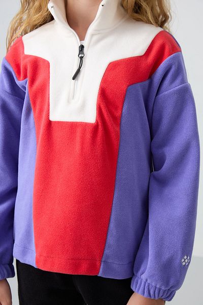 TOMMY LIFE Hanorac pentru fete din lână supradimensionat brodat liliac - textura moale groasă - 75153