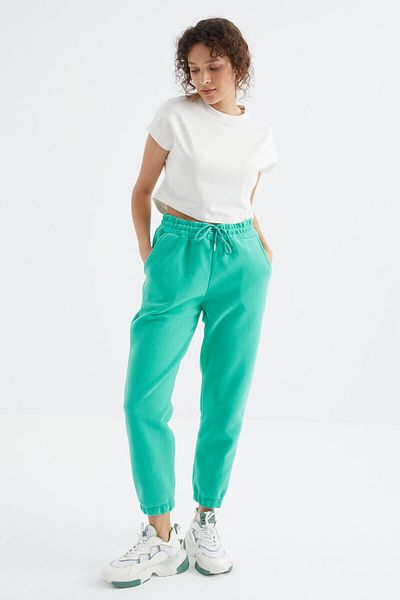 TOMMY LIFE High Waist Sea Green Lace-up Jogger Women's Sweatpants - 94622