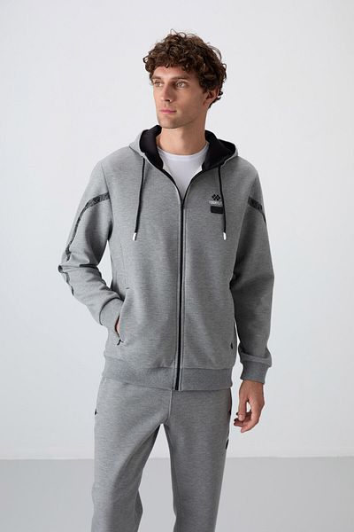 TOMMY LIFE Gray Melange Cotton Thick Soft Textured Comfort Fit Printed Men's Tracksuit Set - 85236