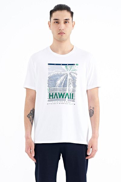 TOMMY LIFE Ανδρικό μπλουζάκι White Slogan Printed O Neck Standard Fit - 88190