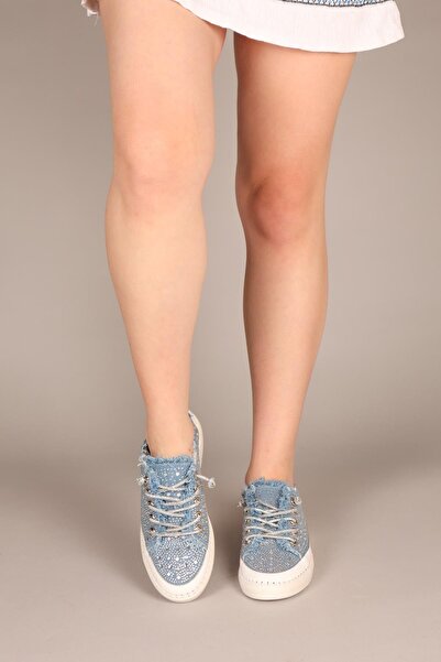 Birikon BİANCA Çok Taşlı Kot Sneakers MAVİ