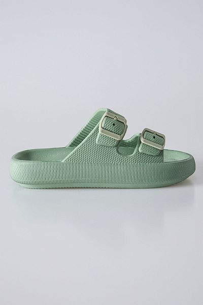 TOMMY LIFE High Sole Mint Green Double Buckle Men's Slippers -89302