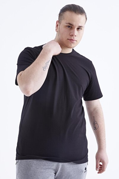 TOMMY LIFE Czarny T-shirt z krótkim rękawem i okrągłym dekoltem dla mężczyzn w dużych rozmiarach - 88072