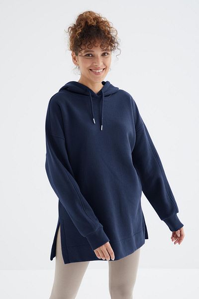 TOMMY LIFE Indigo Raglan Sleeve Basic kapucnis oversize pulóver tunika - 97242
