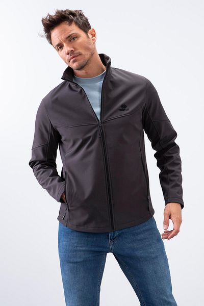TOMMY LIFE Αντρικό παλτό Softshell με γιακά με φερμουάρ ανθρακί - 88050