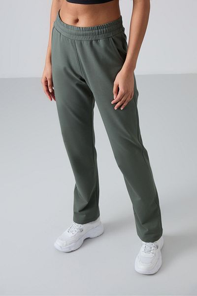 TOMMY LIFE Khaki High Waisted Pocketed Comfortable Form Classic Leg Women's Tracksuit Bottom - 94584