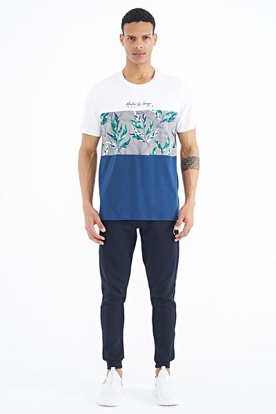 TOMMY LIFE Ανδρικό μπλουζάκι White Color Transitional Print Λεπτομερές O Neck Standard Fit - 88177