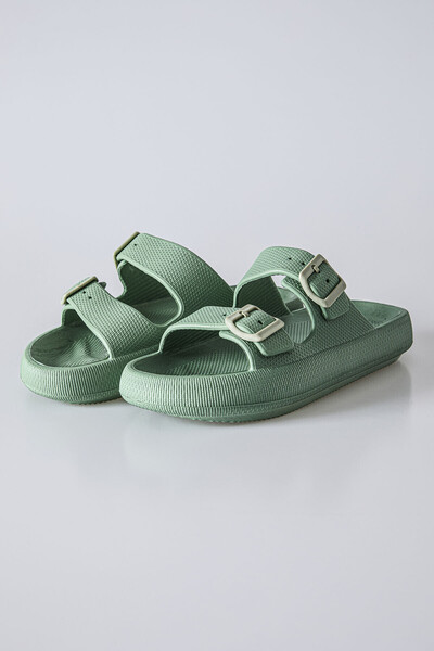 TOMMY LIFE High Sole Mint Green Double Buckle Men's Slippers -89302