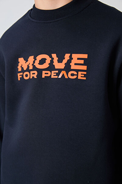 TOMMY LIFE Lacivert Pamuklu Kalın İçi Tüylü Yumuşak Dokulu Standart Fit Baskılı Erkek Çocuk Sweatshirt - 11216