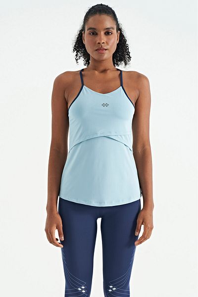 TOMMY LIFE Light Blue Back Cross Strap Detailed Standard Mold Women's Sports Undershirt - 97261