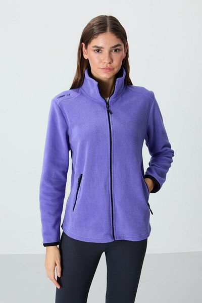 TOMMY LIFE Lilac Stand Collar Zippered Comfortable Form Women's Fleece Sweatshirt - 97173