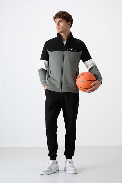 TOMMY LIFE Çağla - Μαύρος γιακάς ανδρικής φόρμας μετατόπισης χρώματος με φλις εσωτερικά - 85186