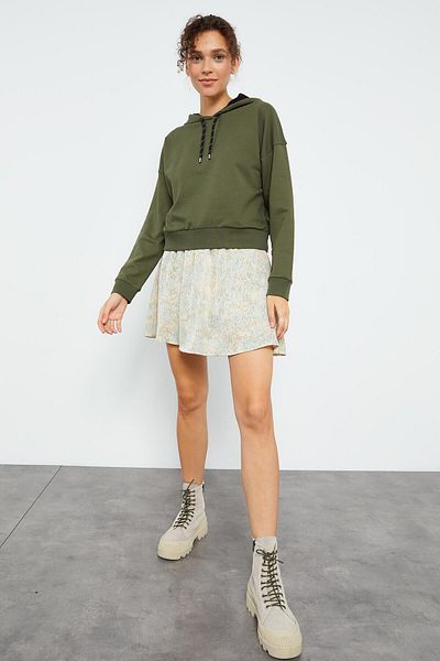 TOMMY LIFE Khaki Long Sleeve Comfortable Form Hooded Women's Sweatshirt - 97115