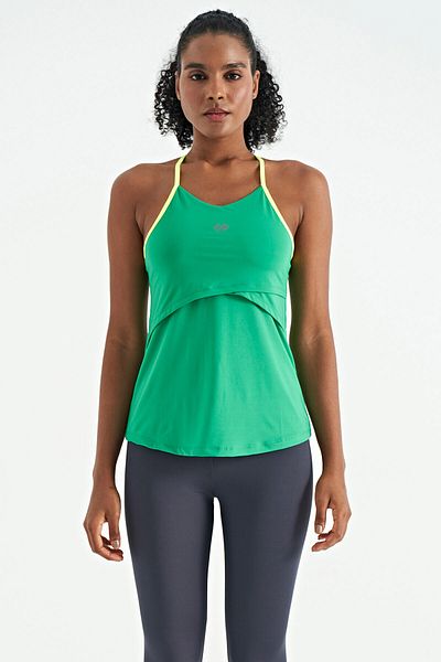 TOMMY LIFE Green Back Cross Strap Detailed Standard Mold Women's Sports Undershirt - 97261