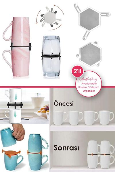 Anadolu Saray 2 Pieces Adjustable Inside Cabinet Cup Mug Mug Organizer Organizer