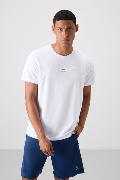 TOMMY LIFE Ανδρικό μπλουζάκι απόδοσης λευκού πολυεστέρα με αναπνεύσιμη υφή, λεπτή ελαστική τυπική εφαρμογή - 88391