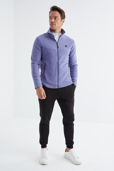 TOMMY LIFE Ανδρικό φούτερ Fleece - Μωβ ανοιχτό, με φερμουάρ, γιακάς, κανονικό μέγεθος - 88134