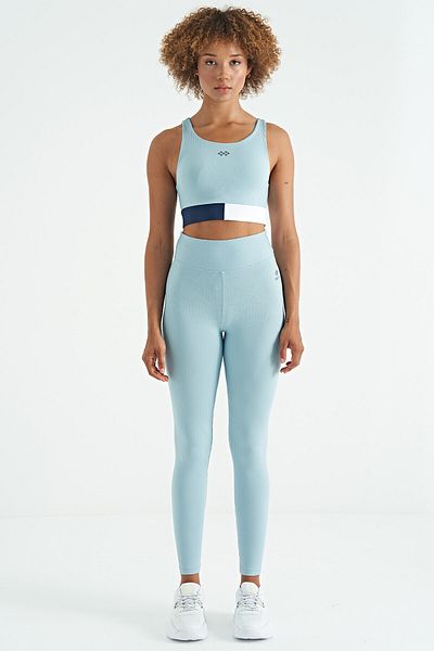 TOMMY LIFE Bustieră pentru femei, cu culoarea subțire, cu sigla blocată, cu imprimeu, albastru deschis - 97275