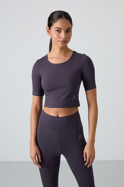 TOMMY LIFE High Waist Anthracite Capri-Crop T-Shirt and Slim Fit Women's Leggings Set - 95285