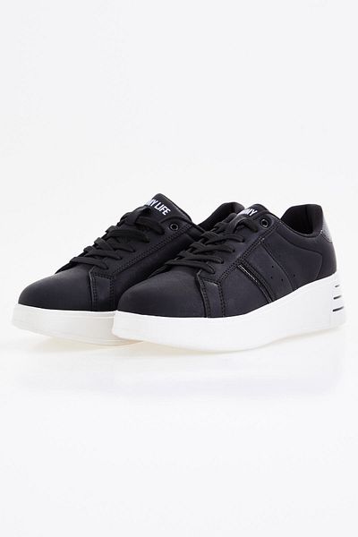 TOMMY LIFE Pantofi sport negri cu șireturi, cu talpă înaltă, casual pentru femei - 89071