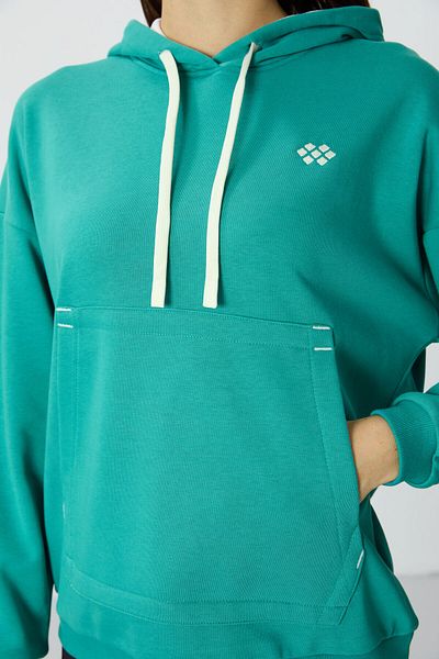 TOMMY LIFE Hanorac pentru femei, supradimensionat, cu glugă, cu textura netedă, din bumbac compact, verde mare - 97291