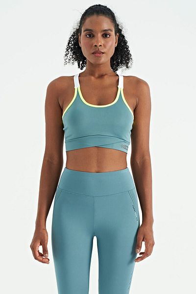 TOMMY LIFE Bustieră de damă, verde mentă, cu curea detaliată la spate, slim fit - 97254