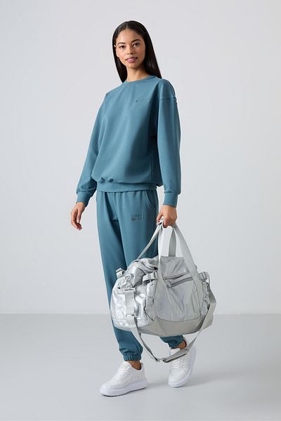 TOMMY LIFE Γυναικεία αθλητική φόρμα Forest Green O Neck Oversize Rubber Leg - 95287