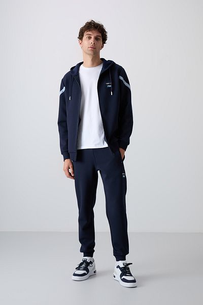 TOMMY LIFE Ανδρική φόρμα αθλητικής φόρμας Indigo Cotton Thick Soft Textured Comfort Fit με στάμπα - 85236