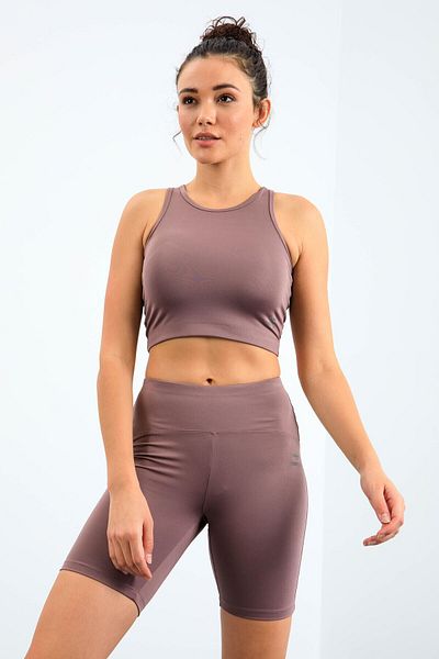 TOMMY LIFE Set de jambiere pentru femei Dusty Rose cu talie înaltă, strâns, crop biker - 95302