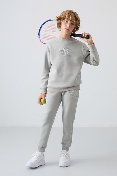 TOMMY LIFE Boys' Tracksuit Set - Stone Cotton, Thick Feather Inside, Soft Texture, Printed - 11253