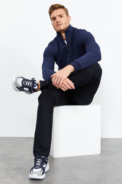 TOMMY LIFE Indigo - Σετ ανδρικής φόρμας κλασικής φόρμας με φερμουάρ με φερμουάρ μπλε Navy - 8515