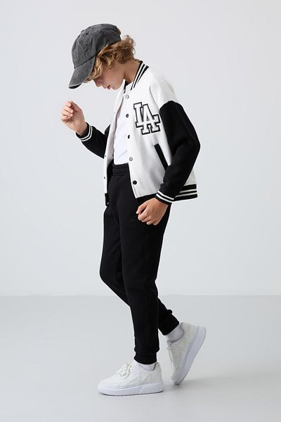 TOMMY LIFE Soft Ecru Cotton Boy's College Jacket with Thick Fur Inside - Standard Fit 11258
