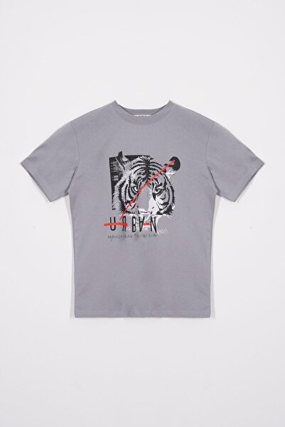 zepkids Велосипедний комір з принтом тигра, сірий колір, футболка для хлопчиків