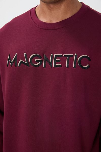TOMMY LIFE Redbud Text Embroidered O-Neck Comfortable Form Fleece Men's Sweatshirt - 88020