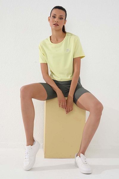 TOMMY LIFE Lemon Basic Short Sleeve Standard Mold O Neck Women's Crop Top T-shirt - 97143