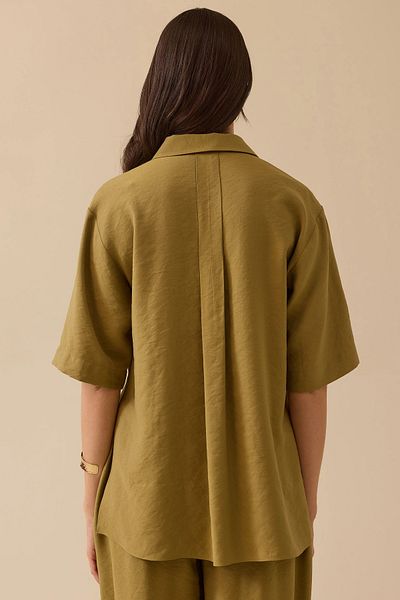 SEÇİL Green Women's Side Slit Short Sleeve Shirt