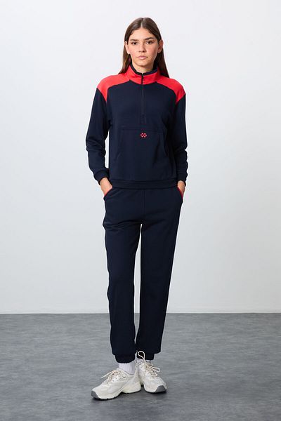 TOMMY LIFE Set de trening oversize din bumbac cu guler indigo - textura groasă și netedă, 95342