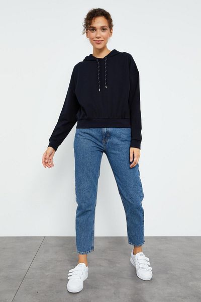 TOMMY LIFE Hanorac de damă cu glugă, cu mânecă lungă, albastru bleumarin - 97115
