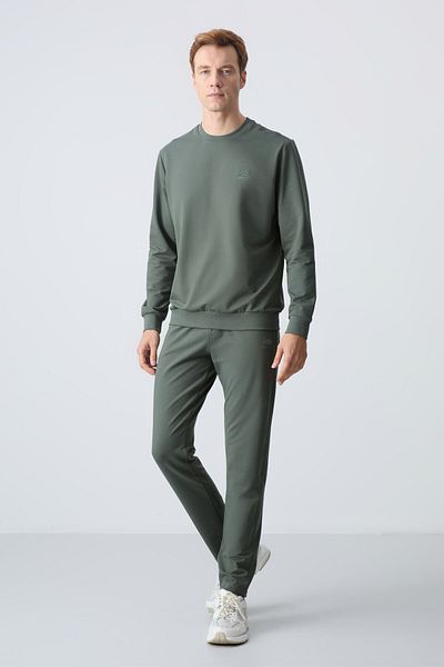 TOMMY LIFE Khaki Comfort Fit Basic Men's Tracksuit Set - Thick Soft Cotton - 85256