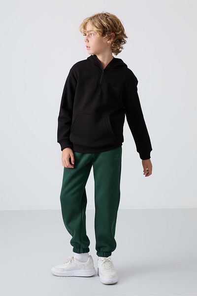 TOMMY LIFE Hanorac din bumbac negru brodat pentru băieți - grăsime pe interior, textura moale - 11244