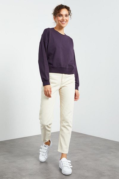 TOMMY LIFE Hanorac de damă violet Basic Comfortable Form O Gât - 97114