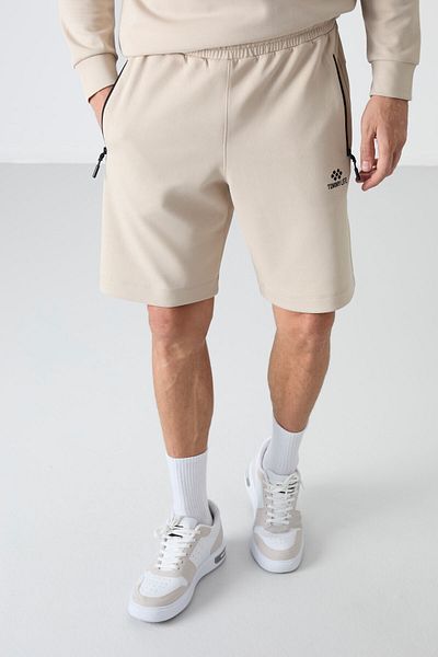 TOMMY LIFE Μπεζ κρυφό φερμουάρ πίσω τσέπη Lace Up Standard ανδρικό σορτς - 81136