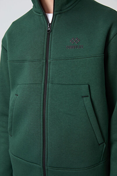 TOMMY LIFE Çam Yeşil Pamuklu Kalın İçi Tüylü Yumuşak Dokulu Standart Fit Nakışlı Erkek Çocuk Sweatshirt - 11245