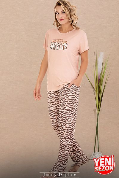 Jenny Daphne Πιτζάμες με σχέδιο Zebra - Σετ κοντομάνικο Crew Neck 12595
