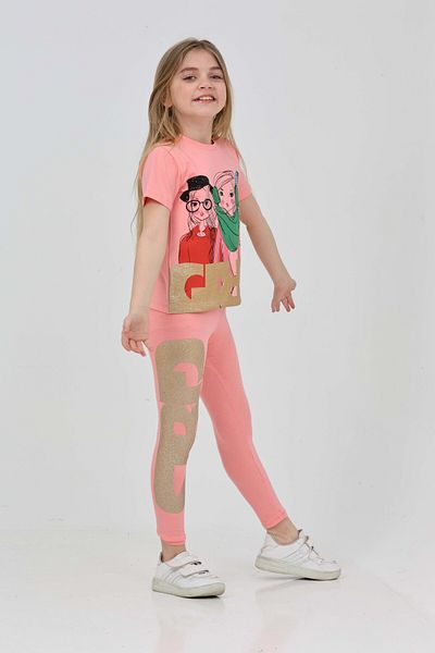 LupiaKids Flamingo Printed Girl's 2-Piece Set - Short Sleeve T-Shirt & Leggings - Pink Comfortable Combination