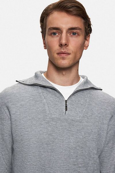 Twn Πλεκτό πουλόβερ Slim Fit Γκρι απλό